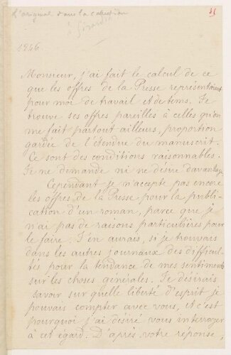 Lettre de George Sand à Émile de Girardin
