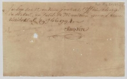 Quatre reçus au nom de Joubert (Joubert la Baume pour deux d'entre eux), signés Saupin, Cassare (?) et Lafitte de Siesta (?)