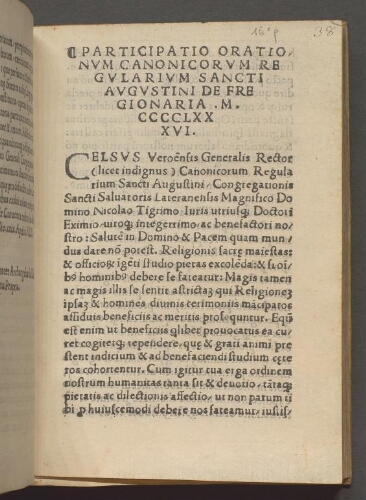 Participatio orationum canonicorum regularium sancti Augustini de Fregionaria. M. CCCCLXXXVI.