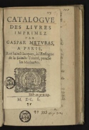 Catalogue des livres imprimez par Gaspar Meturas