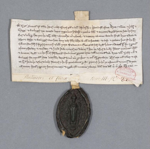 Charte d'Adam évêque de Senlis contenant échange entre les religieux des Drocon (?) avec Eubus de Aully