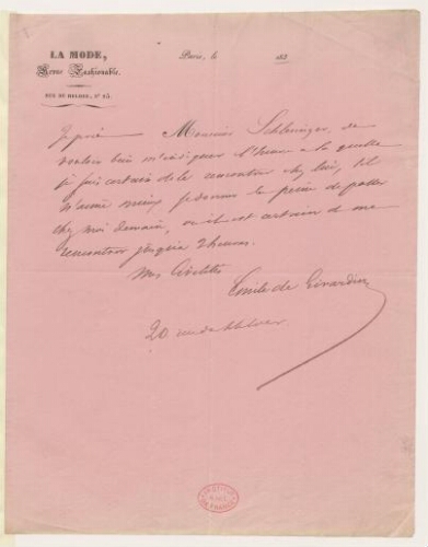 « Collection du vicomte Charles de Spoelberch de Lovenjoul ; Girardin (Émile de); Girardin (Émile et Delphine de). Lettres à divers »