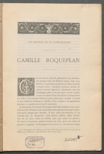 Les maîtres de la lithographie. [5], Camille Roqueplan