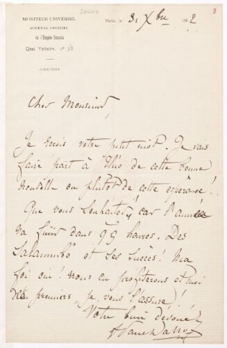 Fonds Lovenjoul : « Correspondance de Flaubert: Manuscrits du fonds Franklin Grout, Lettres adressées à Gustave Flaubert, Dainez-Dumas »